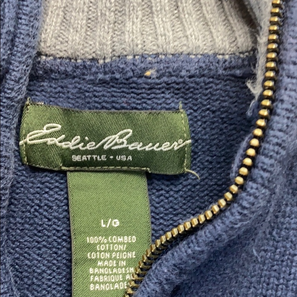 Vintage Eddie Bauer Blue 100% Cotton Long Sleeve Sweater Men's Size L - Picture 6 of 8